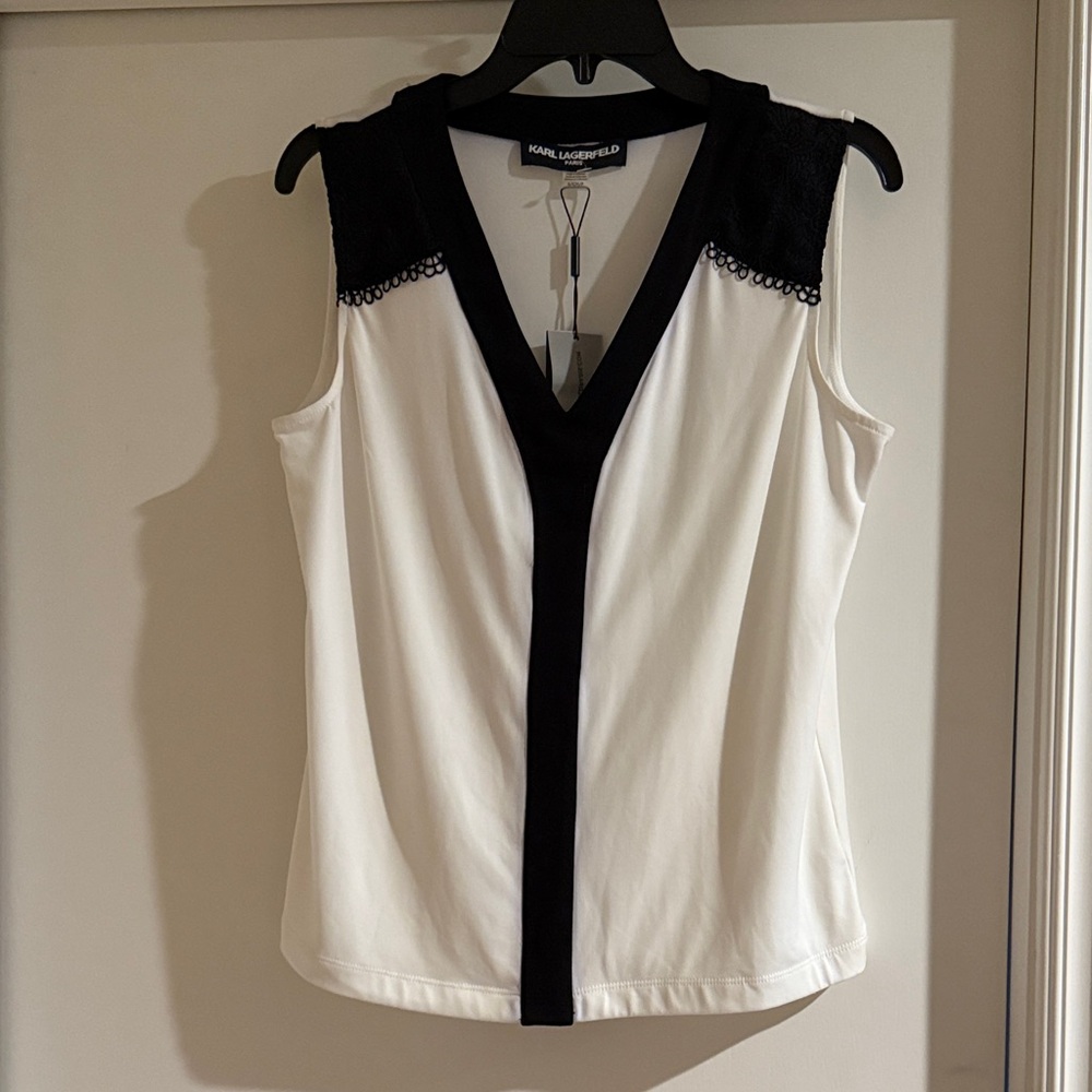 Karl Lagerfeld V-Neck Black and White Blouse